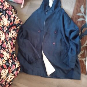 Navy Blue Double-Breasted Coat For Women Xlarge Vtg